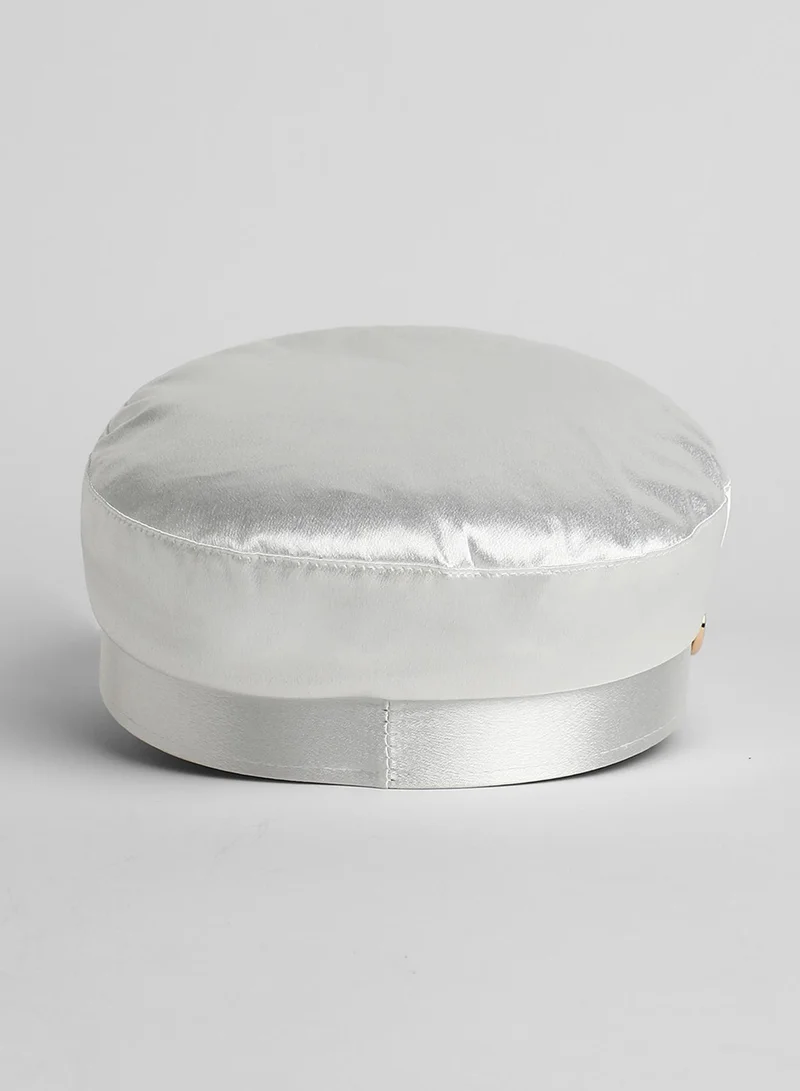 Haute Sauce Chain-Lined Satin Bakerboy Cap - Powder White