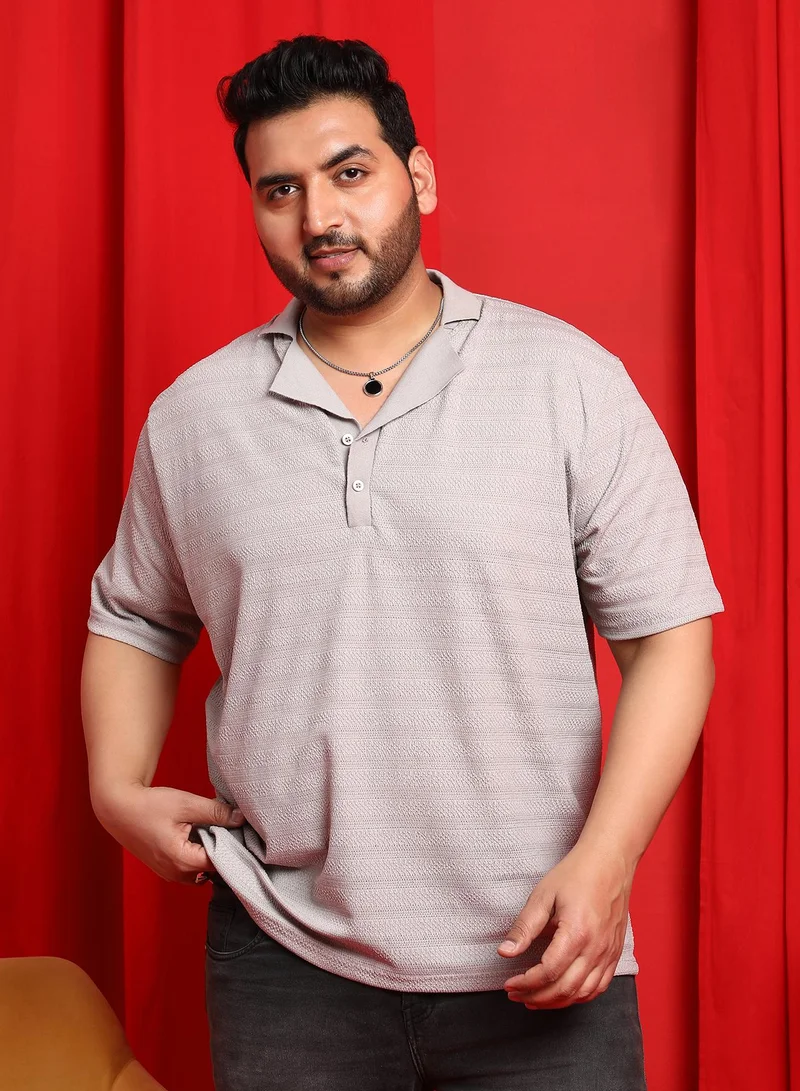 Instafab Plus Men's Cloud Grey Grainy-Tactile Polo T-Shirt