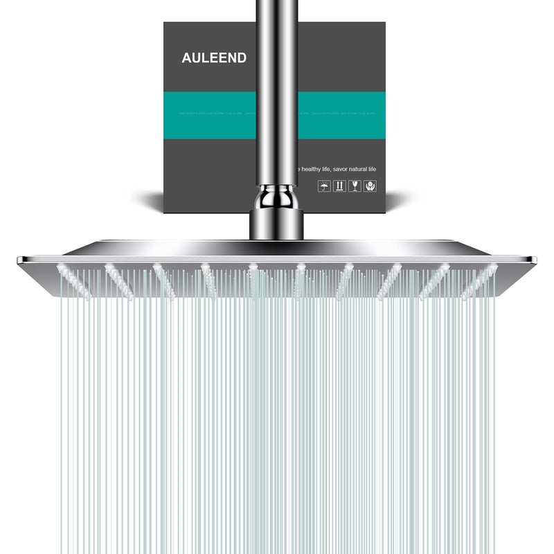 AULEEND Square Rain Shower Head, High Flow Stainless Steel,Work with any decorative styleï¼ŒAll Metal Rainfall Shower Head (Chrome, 10) - Image 1