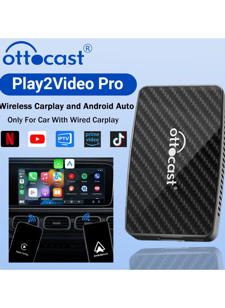 Ottocast Play2Video Pro, Android CarPlay Ai Box & Wireless CarPlay Adapter & Wireless Android Auto Adapter 3 in 1, Built-in YouTube, Netflix, IPTV, Tiktok, Prime Video, 5 Video APP - Image 1