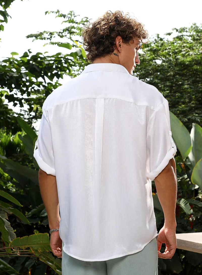 CAHOOT  Men's Chalk White Satin-Utility Oversized Shirt for Men | Best Price UAE