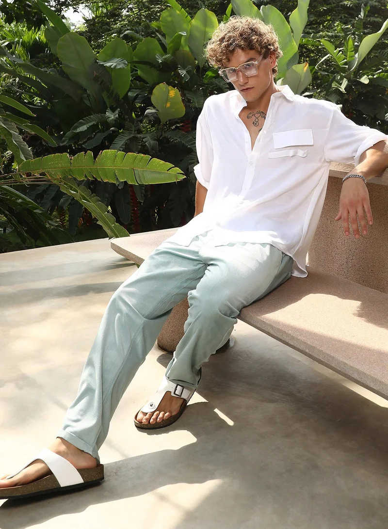 CAHOOT  Men's Chalk White Satin-Utility Oversized Shirt for Men | Best Price UAE