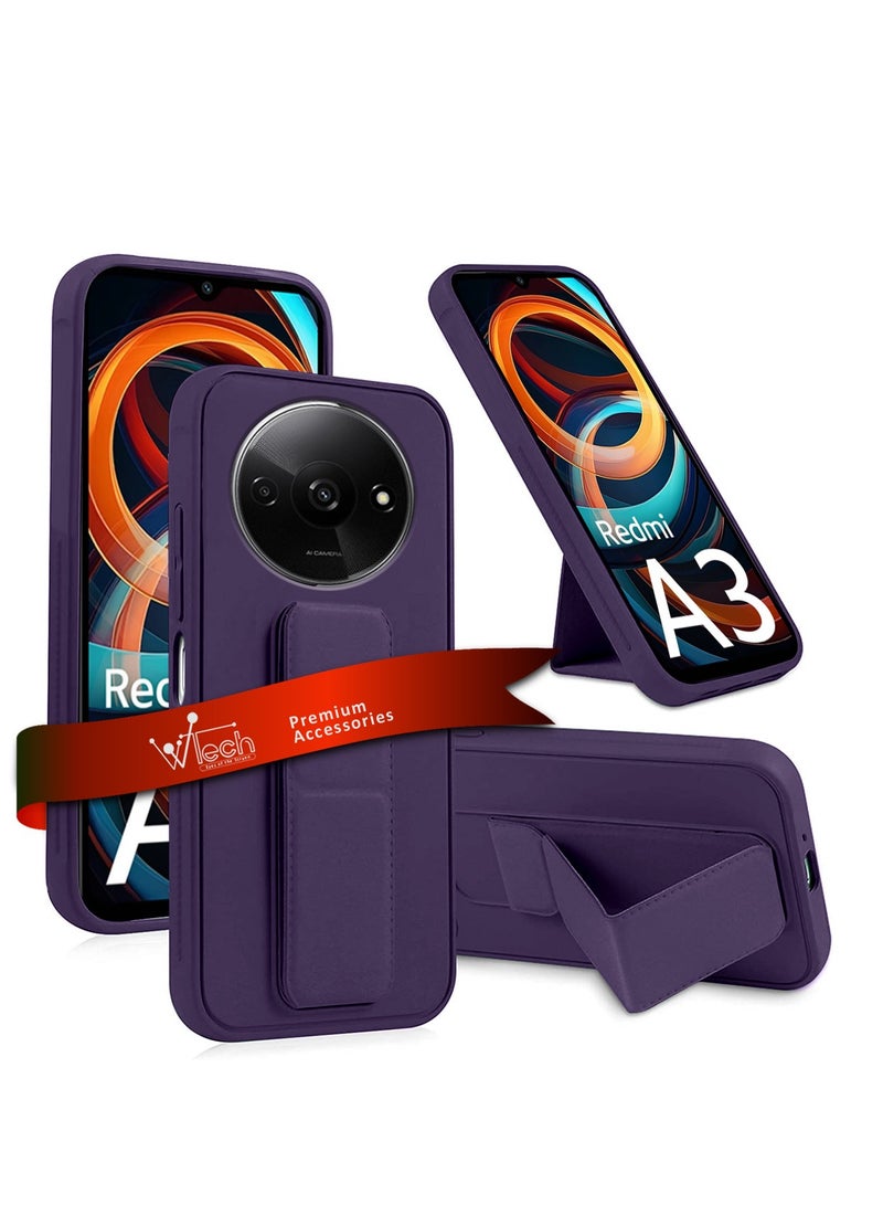 Wtech Hand Grip Foldable Magnetic Kickstand Wrist Strap Finger Grip With Built-in Iron Case Cover For Xiaomi Redmi A3 Purple - Image 1