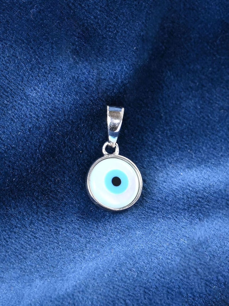 CLARA 925 Sterling Silver Evil Eye Pendant Necklace for Men & Women | With or Without Chain | Platinum Plated - Image 2