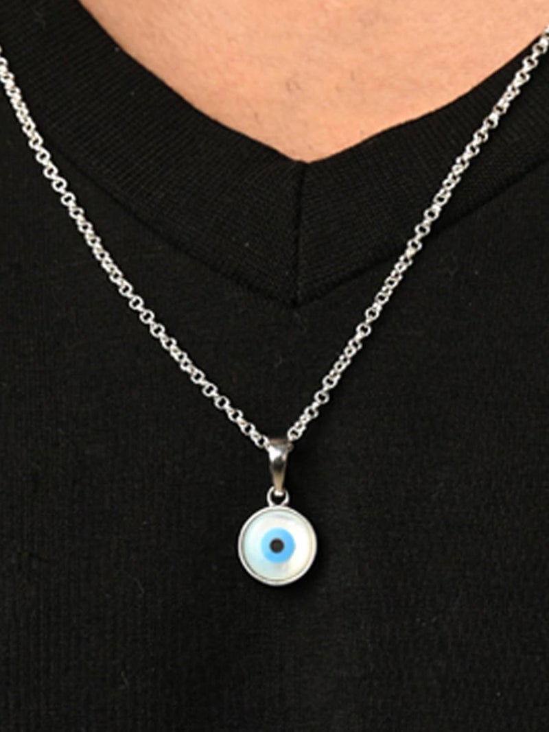 CLARA 925 Sterling Silver Evil Eye Pendant Necklace for Men & Women | With or Without Chain | Platinum Plated - Image 4