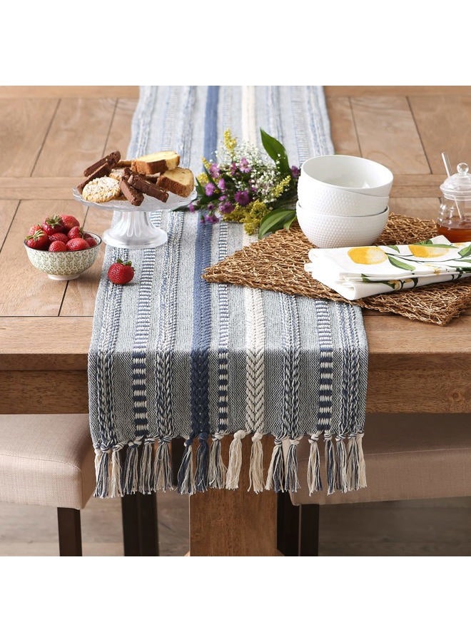 DII Farmhouse Braided Stripe Table Runner Collection, French Blue, 15x108" - Image 4
