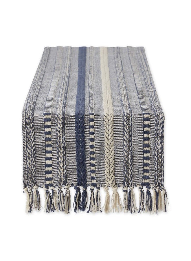 DII Farmhouse Braided Stripe Table Runner Collection, French Blue, 15x108" - Image 1