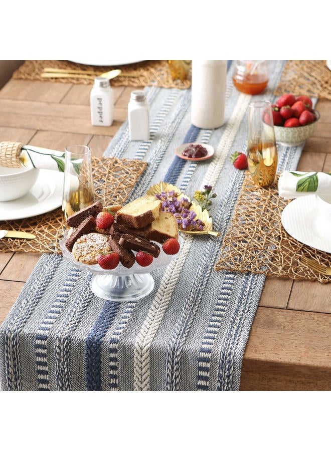 DII Farmhouse Braided Stripe Table Runner Collection, French Blue, 15x108" - Image 5