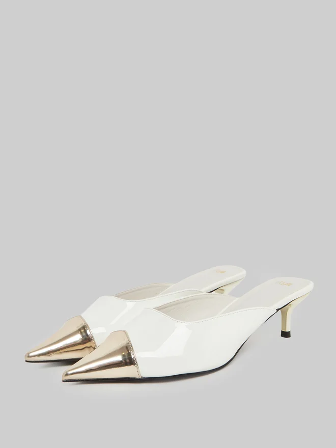 Styli Off White Slip On Cap Toe Mules for Women | Best Price UAE