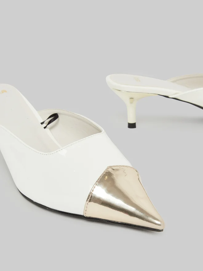 Styli Off White Slip On Cap Toe Mules for Women | Best Price UAE