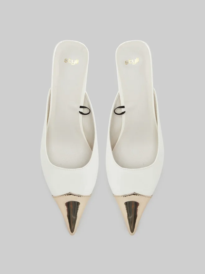 Styli Off White Slip On Cap Toe Mules for Women | Best Price UAE