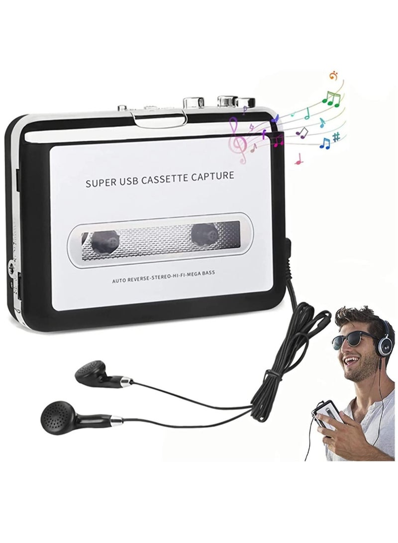 Portable Cassette Player/Cassette to MP3 Converter Capture Cassette Tape to MP3/CD Audio via USB –Converter Retro with Earphones, Compatible with Cell Phone Charger | USB Cable & User Manual Included  - Image 1
