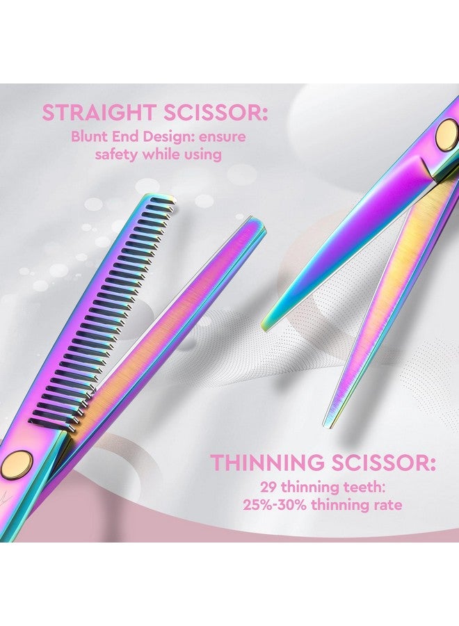 JASON Hair Cutting Scissors Set - Professional 10 PCS Haircut Scissors kit, Texturizing Scissors with 30 Teeth, Straight Shears for Barber, Hairdresser, Men, Women, Stylist (6.7", Rainbow) - Image 2