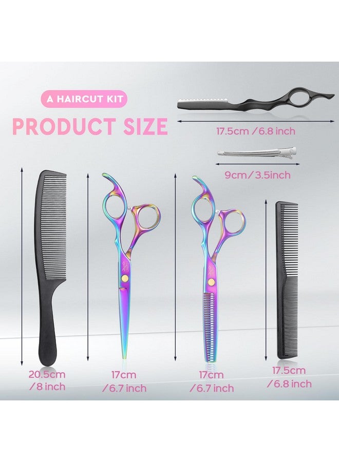 JASON Hair Cutting Scissors Set - Professional 10 PCS Haircut Scissors kit, Texturizing Scissors with 30 Teeth, Straight Shears for Barber, Hairdresser, Men, Women, Stylist (6.7", Rainbow) - Image 5