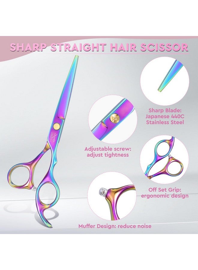 JASON Hair Cutting Scissors Set - Professional 10 PCS Haircut Scissors kit, Texturizing Scissors with 30 Teeth, Straight Shears for Barber, Hairdresser, Men, Women, Stylist (6.7", Rainbow) - Image 4