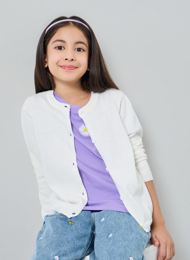 Styli Girls White Knit Cardigan - Image 1