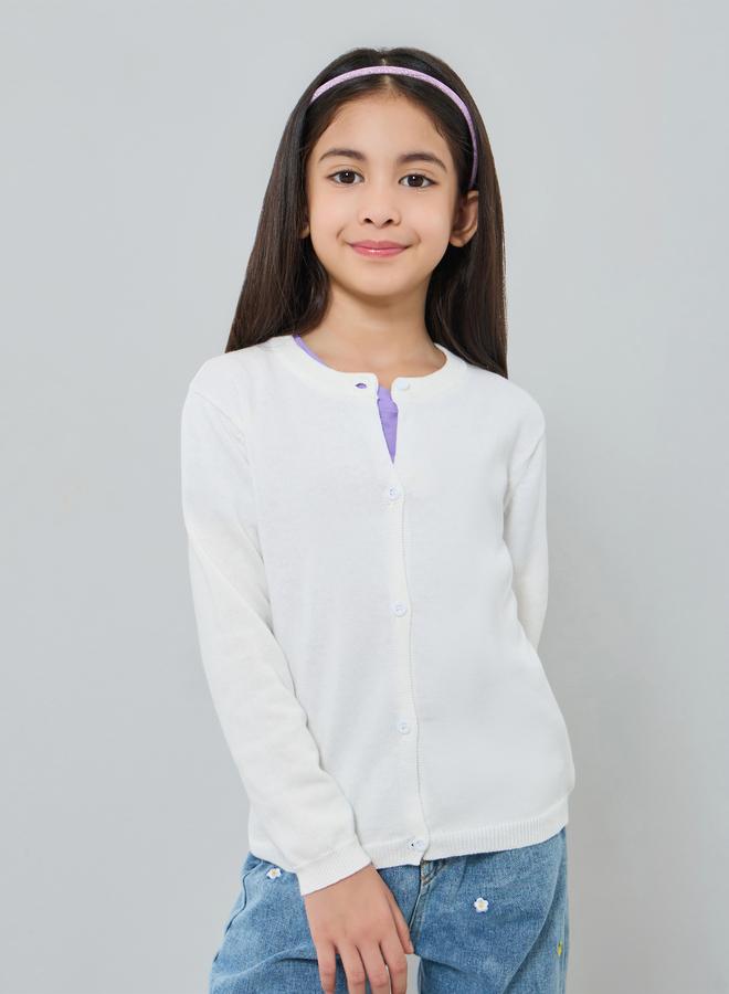 Styli Girls White Knit Cardigan - Image 3