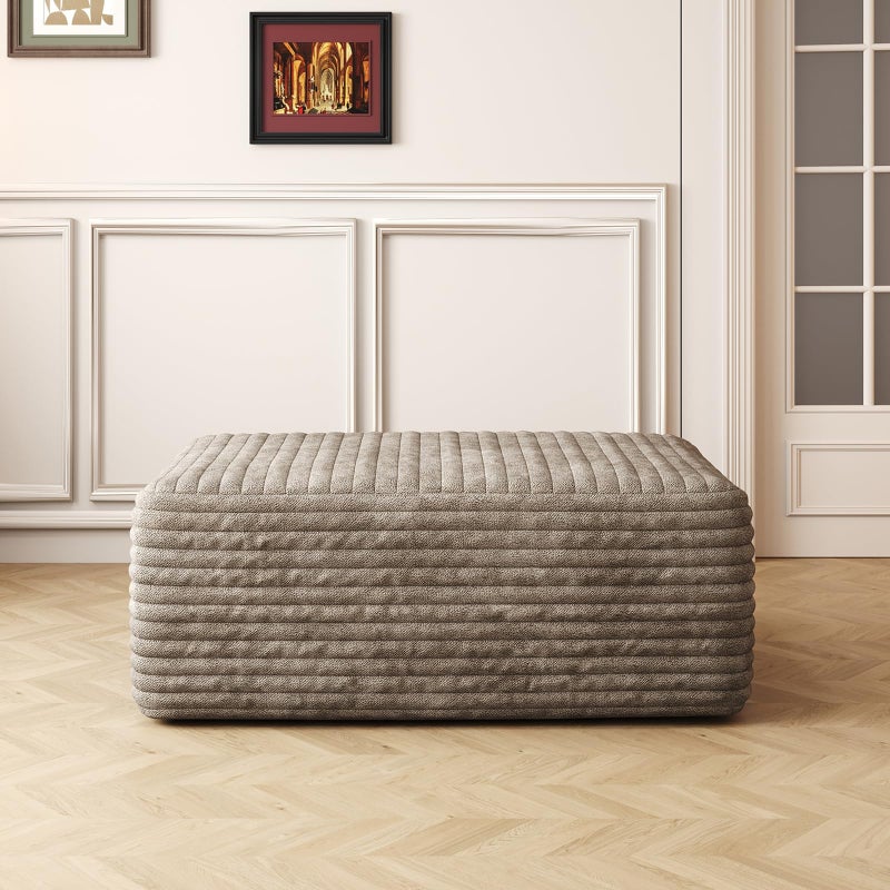 Jingling 37.4" Rectangle Ottoman Foot Rest for Couch - Corduroy Upholstered Compressed Memory Foam, Cloud Ottoman for Modular Sectional, No Assembly Required, DIY Combination, Camel - Image 1