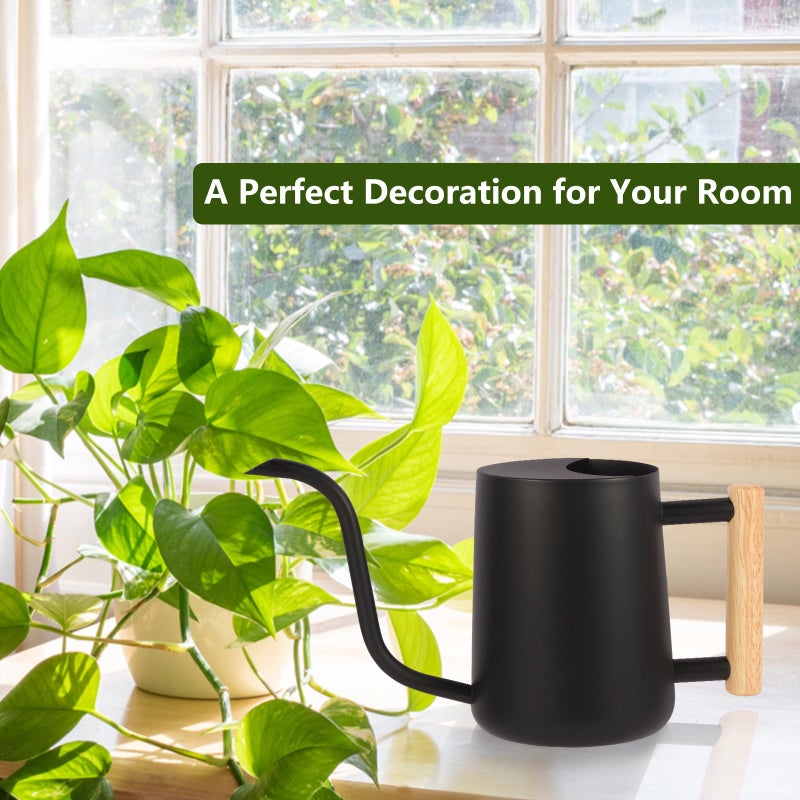 GUKJOB Plant Watering Can,35oz Metal Watering Can,Stainless Steel Indoor Plants with Long Curved Spout,Small Bonsai Outdoor Garden Modern Decorative(Black) - Image 3