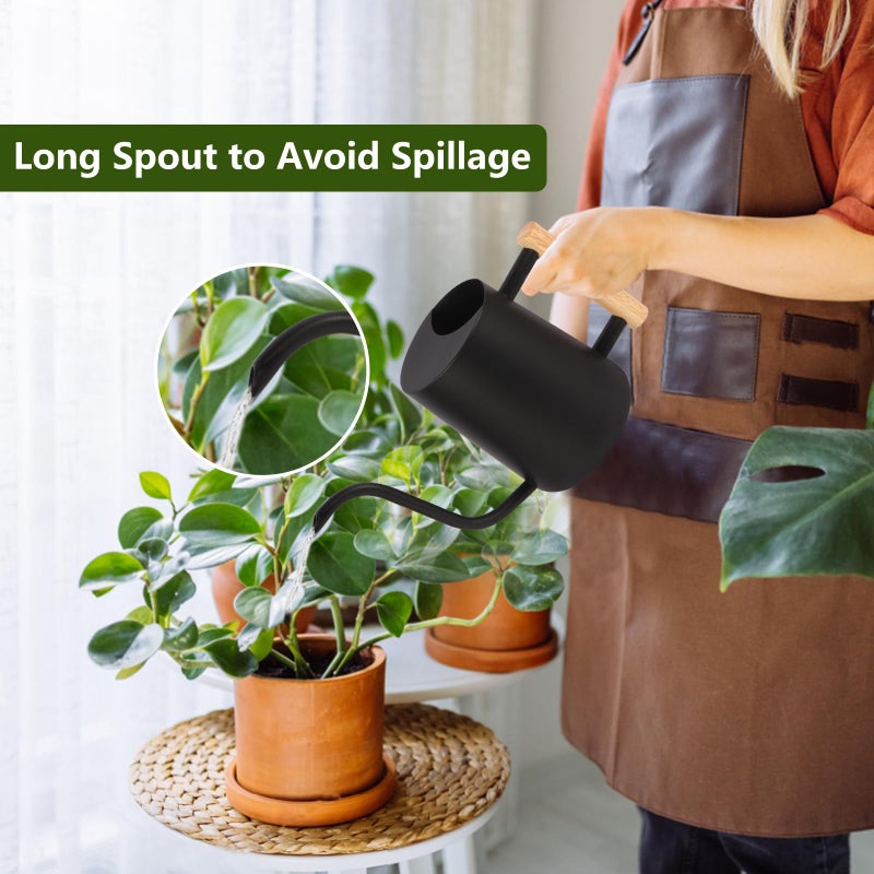 GUKJOB Plant Watering Can,35oz Metal Watering Can,Stainless Steel Indoor Plants with Long Curved Spout,Small Bonsai Outdoor Garden Modern Decorative(Black) - Image 2