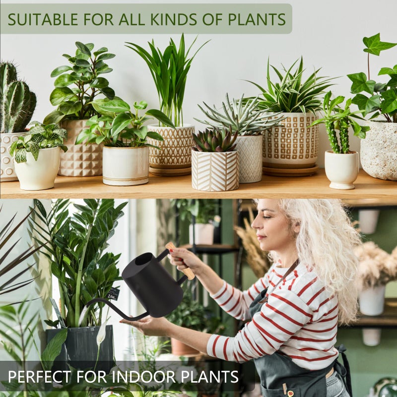 GUKJOB Plant Watering Can,35oz Metal Watering Can,Stainless Steel Indoor Plants with Long Curved Spout,Small Bonsai Outdoor Garden Modern Decorative(Black) - Image 4