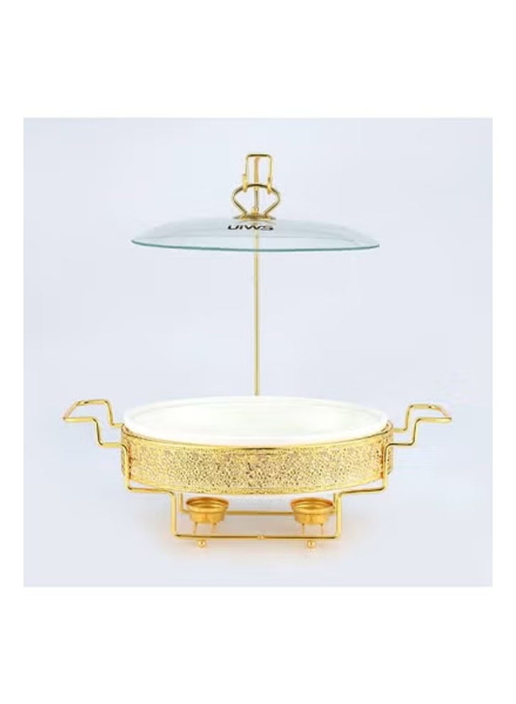 كيكي طبق تقديم أنيق متعدد الأقسام مع لمسات ذهبية وغطاء شفاف - Image 2