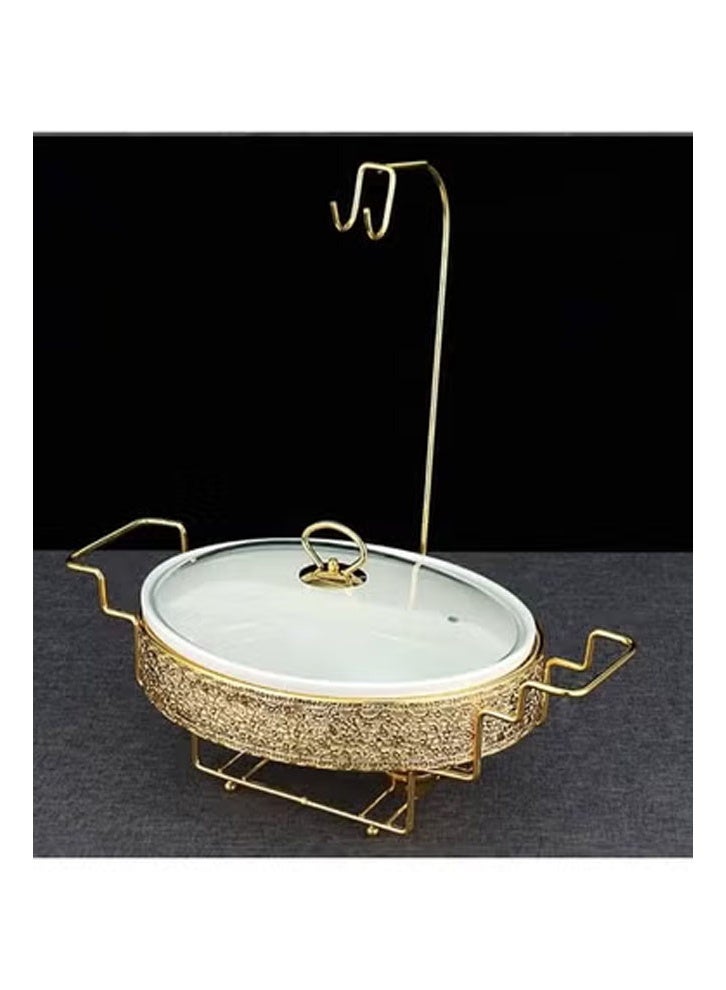 كيكي طبق تقديم أنيق متعدد الأقسام مع لمسات ذهبية وغطاء شفاف - Image 1