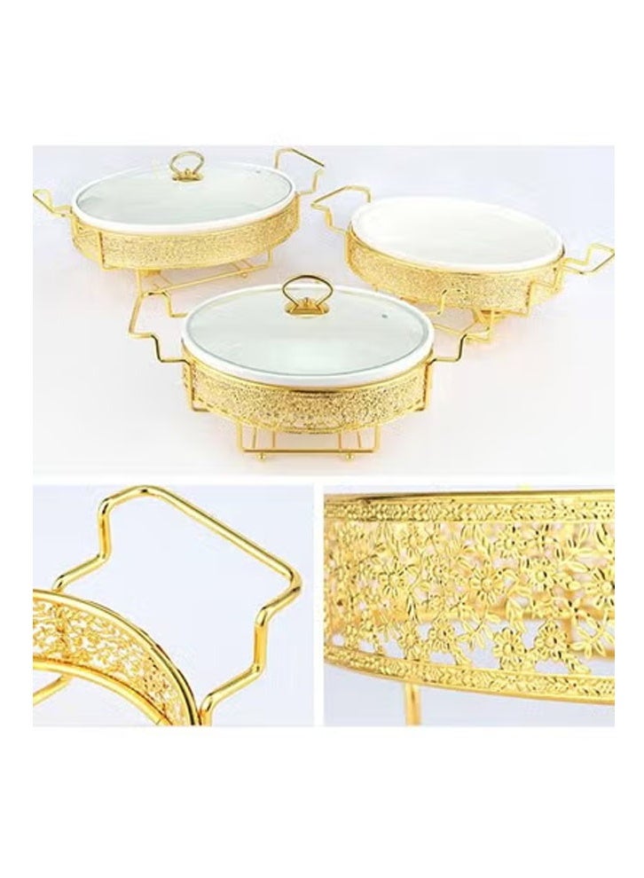 كيكي طبق تقديم أنيق متعدد الأقسام مع لمسات ذهبية وغطاء شفاف - Image 3