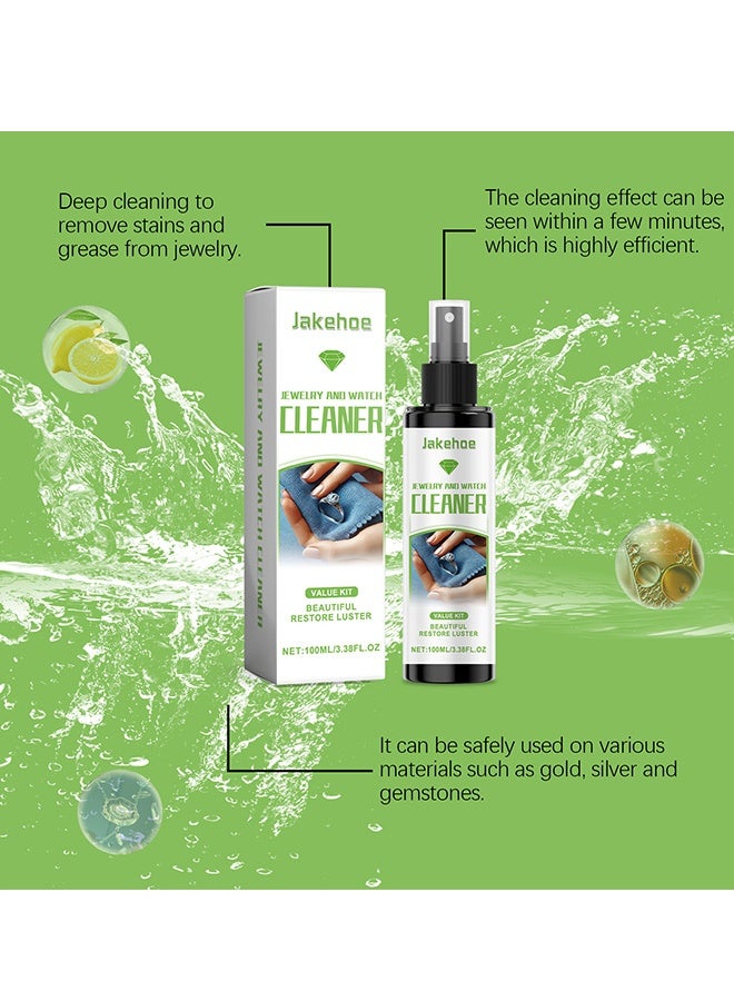 Jakehoe عامل تنظيف المجوهرات 100 مل - محلول تنظيف مجوهرات فضية - منظف مجوهرات عالي الجودة - بخاخ تنظيف المجوهرات لللمعان الفوري - بخاخ تنظيف مجوهرات لامع كالألماس - محلول تنظيف مجوهرات سريع - مع قفاز وفرشاة - Image 3
