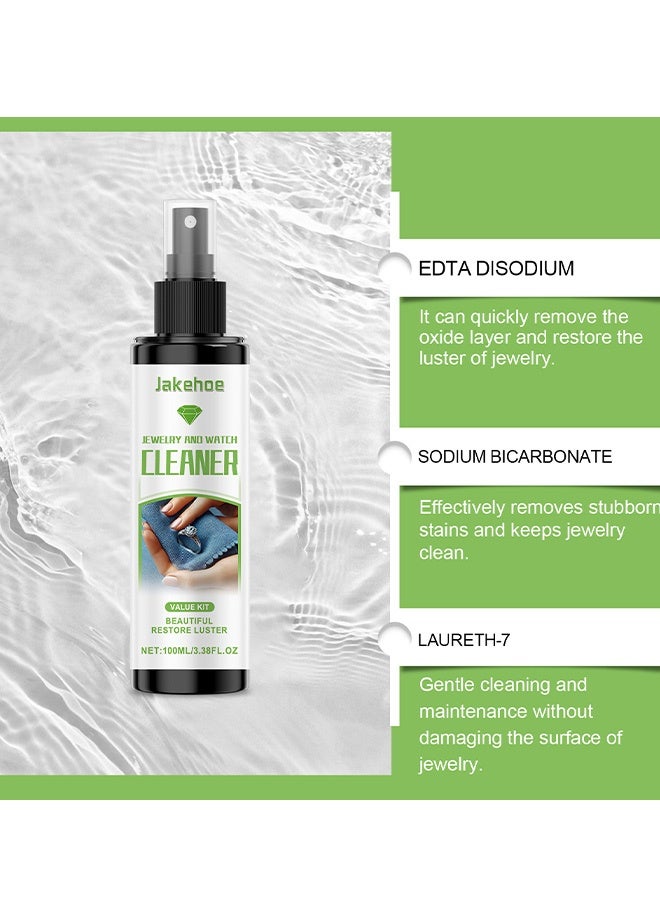 Jakehoe عامل تنظيف المجوهرات 100 مل - محلول تنظيف مجوهرات فضية - منظف مجوهرات عالي الجودة - بخاخ تنظيف المجوهرات لللمعان الفوري - بخاخ تنظيف مجوهرات لامع كالألماس - محلول تنظيف مجوهرات سريع - مع قفاز وفرشاة - Image 4