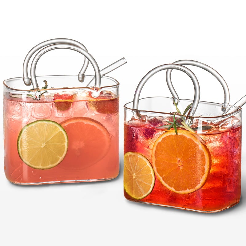 USEEKRIL Glass Purse for Drinks Set of 2,26oz Unique Wine Glasses Purse Gifts for Women Party,Fish Bowl Vase,Creative Cute Drinking Glass Cups for Fruit Juice,Tea,Flowers - Image 1
