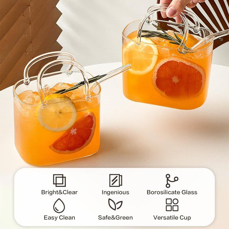 USEEKRIL Glass Purse for Drinks Set of 2,26oz Unique Wine Glasses Purse Gifts for Women Party,Fish Bowl Vase,Creative Cute Drinking Glass Cups for Fruit Juice,Tea,Flowers - Image 3