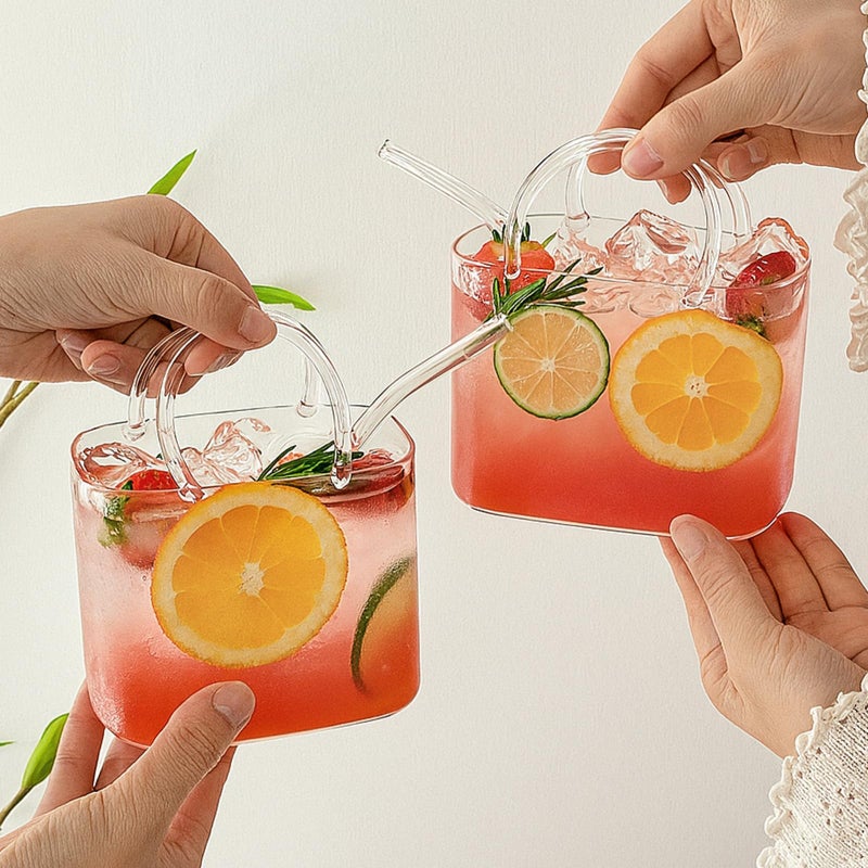 USEEKRIL Glass Purse for Drinks Set of 2,26oz Unique Wine Glasses Purse Gifts for Women Party,Fish Bowl Vase,Creative Cute Drinking Glass Cups for Fruit Juice,Tea,Flowers - Image 4