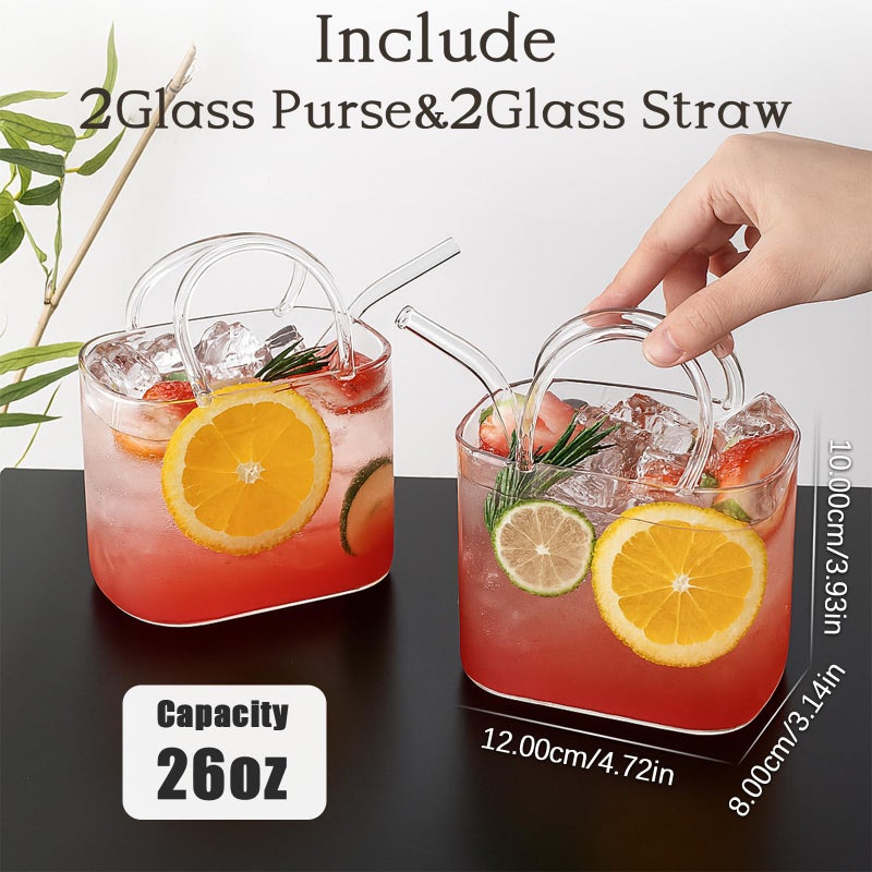 USEEKRIL Glass Purse for Drinks Set of 2,26oz Unique Wine Glasses Purse Gifts for Women Party,Fish Bowl Vase,Creative Cute Drinking Glass Cups for Fruit Juice,Tea,Flowers - Image 2