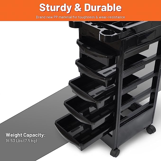 Qtavia lookstar Budget Hair Styling Salon Trolley Cart with Wheels and 5 Drawers Salon Rolling Cart for Extra Hairdresser Storage Tool Free Rolling Salon Cart for Hair Stylist Hairdresser Beauty Tattoo - Image 5