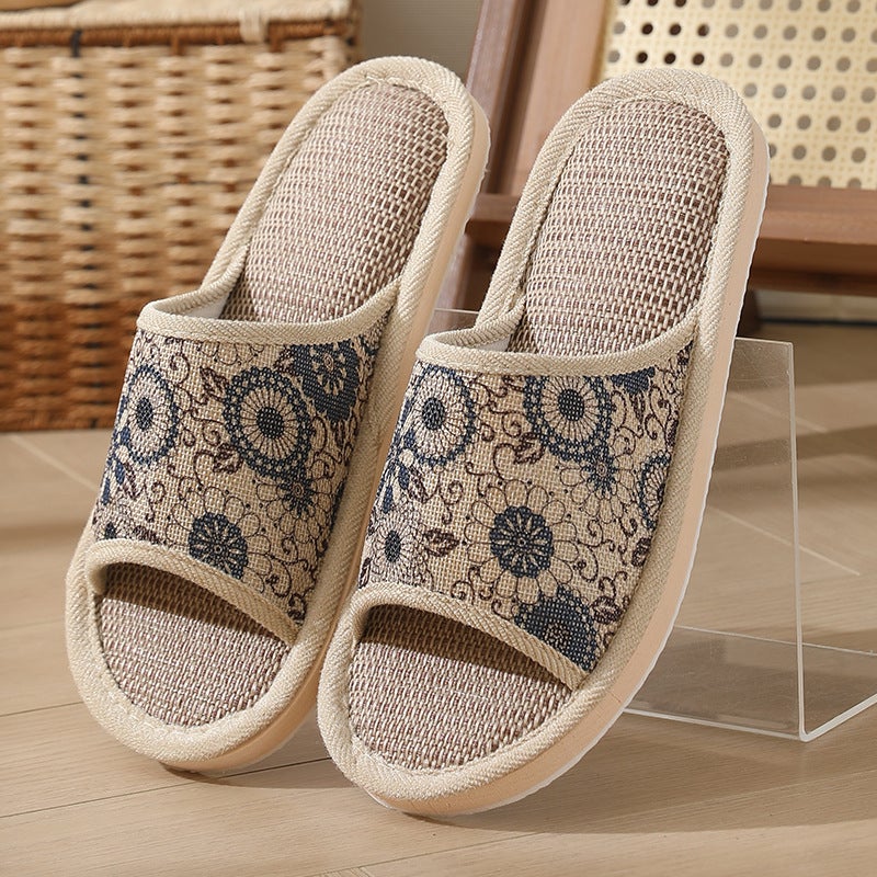 Linen Slippers Home Hotel Spa Non-Slip Thickened Wheel navy blue 