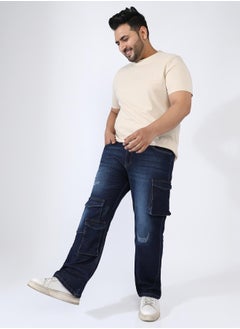 Instafab Plus Men's Dark Blue Utility Cargo Denim Jeans  - Image 5