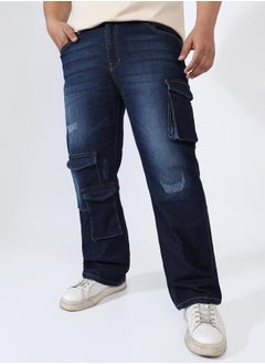 Instafab Plus Men's Dark Blue Utility Cargo Denim Jeans  - Image 2