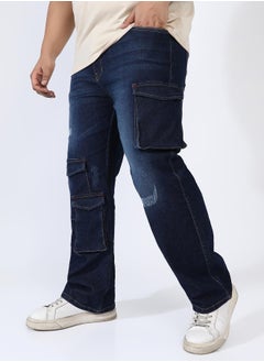 Instafab Plus Men's Dark Blue Utility Cargo Denim Jeans  - Image 3