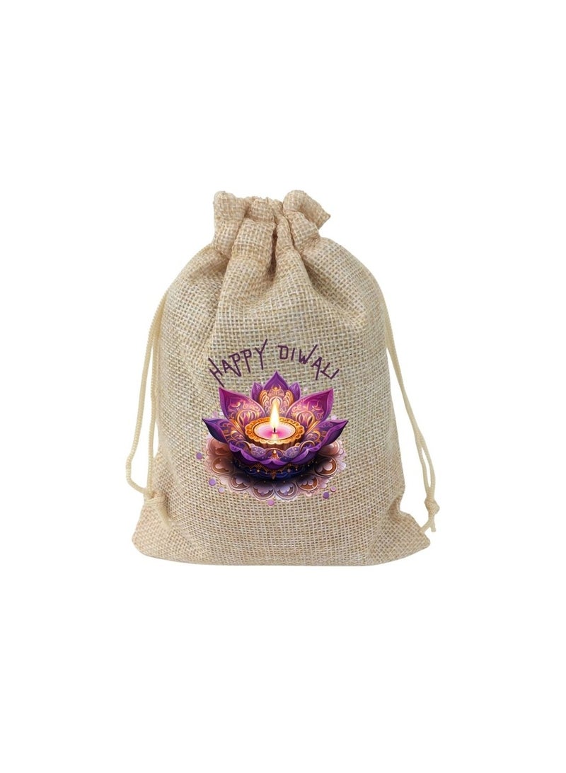 PRINTSHOP4ME Diwali Burlap Gift Bags-Set Of 12 Bags Reusable Gift Bags For Festive&Return Gifts Perfect For Diwali Celebrations Jute Bag For Sweets,Jewelry,Dry Fruits  - Image 1