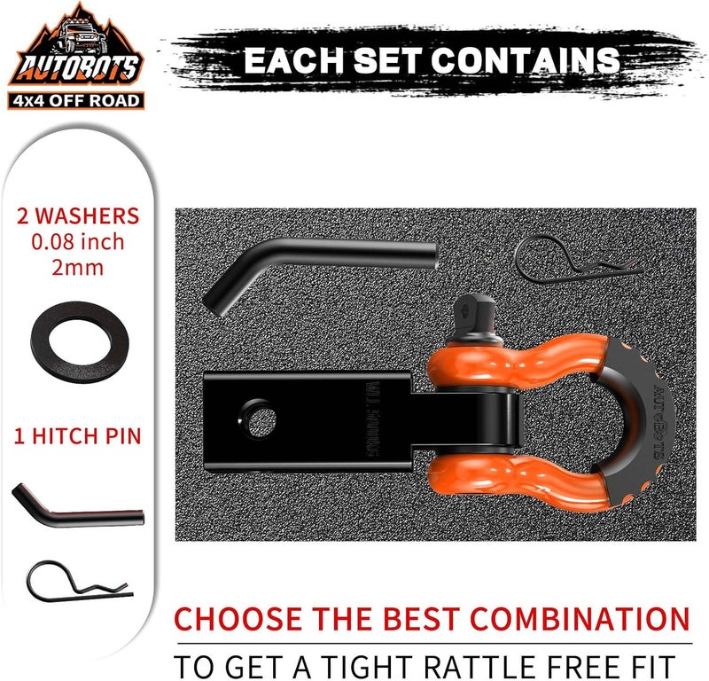 AUTOBOTS Tow Hitch Receiver 2", 45,000 Lbs Break Strength Shackle Hitch Receiver with 5/8" Screw Pin, 3/4 Shackle, Towing Accessories for Vehicle Trailer Recovery Off-Road Orange&Black - Image 2