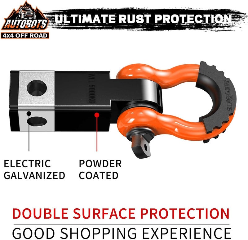 AUTOBOTS Tow Hitch Receiver 2", 45,000 Lbs Break Strength Shackle Hitch Receiver with 5/8" Screw Pin, 3/4 Shackle, Towing Accessories for Vehicle Trailer Recovery Off-Road Orange&Black - Image 3