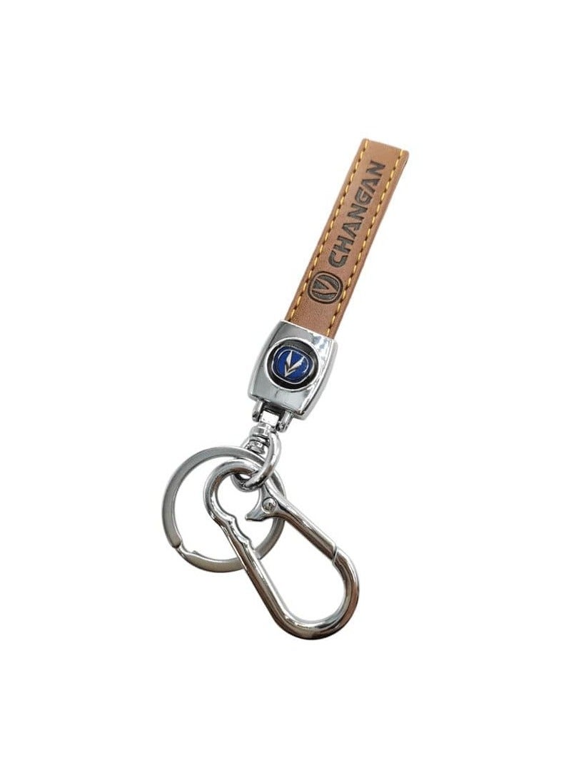 Changan Metal Ring With PU Leather Strap Keychain, CHANGAN Car Key Chain, Home Key Chain 1 Pcs  - Image 2