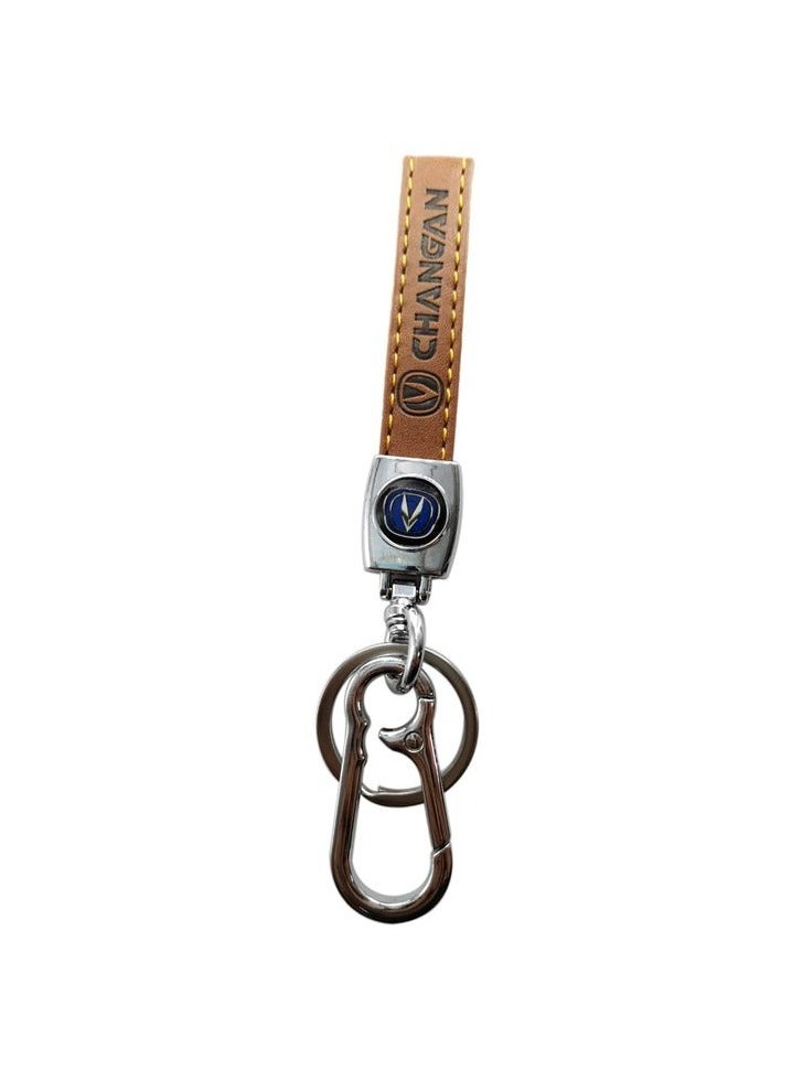 Changan Metal Ring With PU Leather Strap Keychain, CHANGAN Car Key Chain, Home Key Chain 1 Pcs  - Image 1