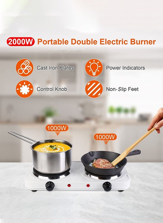 TELANPU Electric Stove & Heater, Electric Hot Plate Two Burners 2000W, White - Image 4