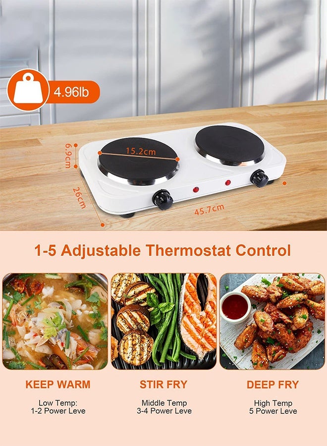 TELANPU Electric Stove & Heater, Electric Hot Plate Two Burners 2000W, White - Image 3