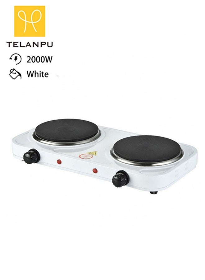 TELANPU Electric Stove & Heater, Electric Hot Plate Two Burners 2000W, White - Image 1