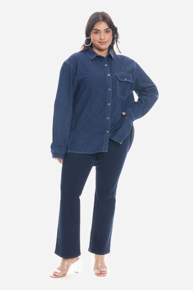 فيرجيو Solid Cotton Plus Size Shirt With Side Seam Detail for Women