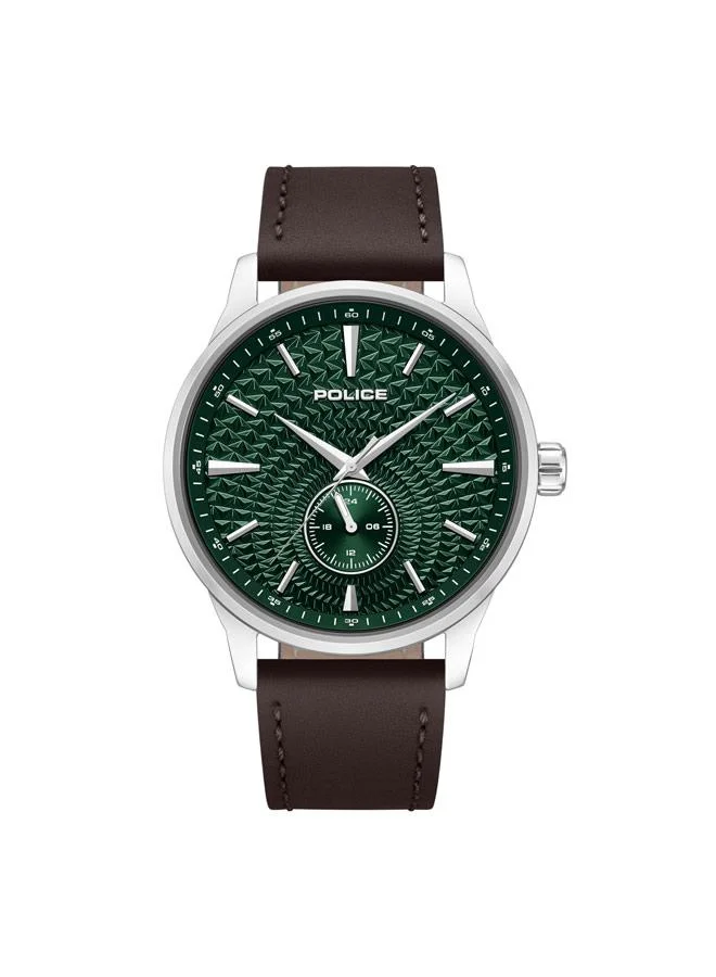 بوليس Jet Green Dial Genuine Leather Strap Analog Watch for Men, 44mm