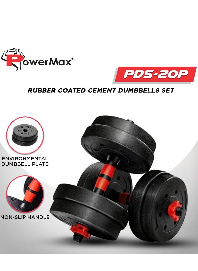 PowerMax Fitness Fitness Pds-20P Adjustable Pvc Cement Dumbbells With Non-Slip Handle And Adjustable Weight Plates Set - Black  - Image 3